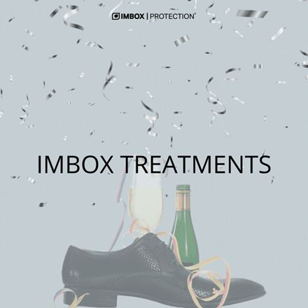 Gif with balck text on top of black leather shoes, champagne and confetti