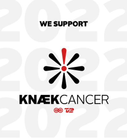 Knæk Cancer donor support logo 2022 with black and red cancer flower