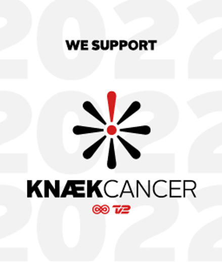 Knæk Cancer donor support logo 2022 with black and red cancer flower