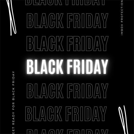 Black Friday in white text with black friday written in fadded black text above and under