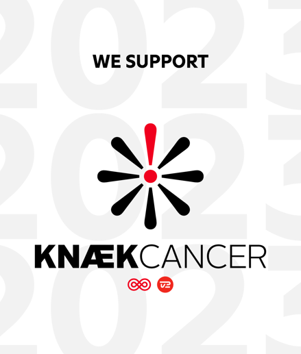 Knæk Cancer 2023 Donor banner with cancer flower in black and red