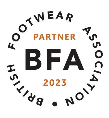 British Footwear Association Partner logo 2023 with black and orange text