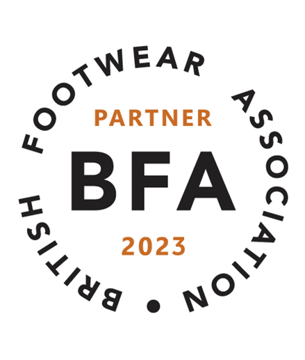 British Footwear Association Partner logo 2023 with black and orange text