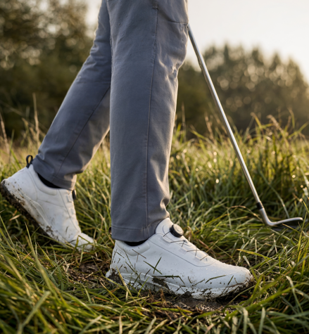 Golfer with IMBOXed white shoes